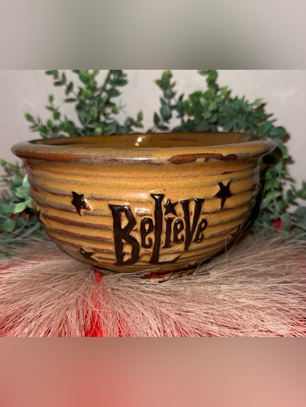Believe Ceramic Bowl - Amber Toned Accent Bowl